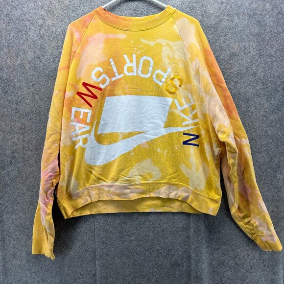 Nike Pullover Women Medium Yellow Tie Dye Crewneck Sportswear Club Sweatshirt - Picture 1 of 13